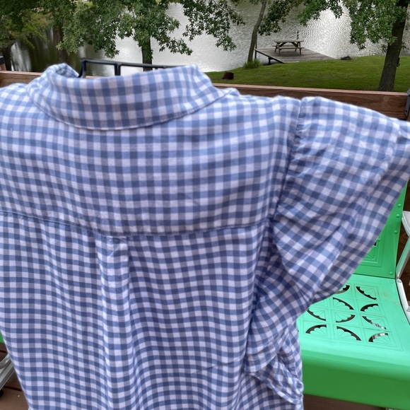 Jessica Simpson Blue & White Check Button Up Blouse Shirt Short Sleeve Small - Picture 5 of 8